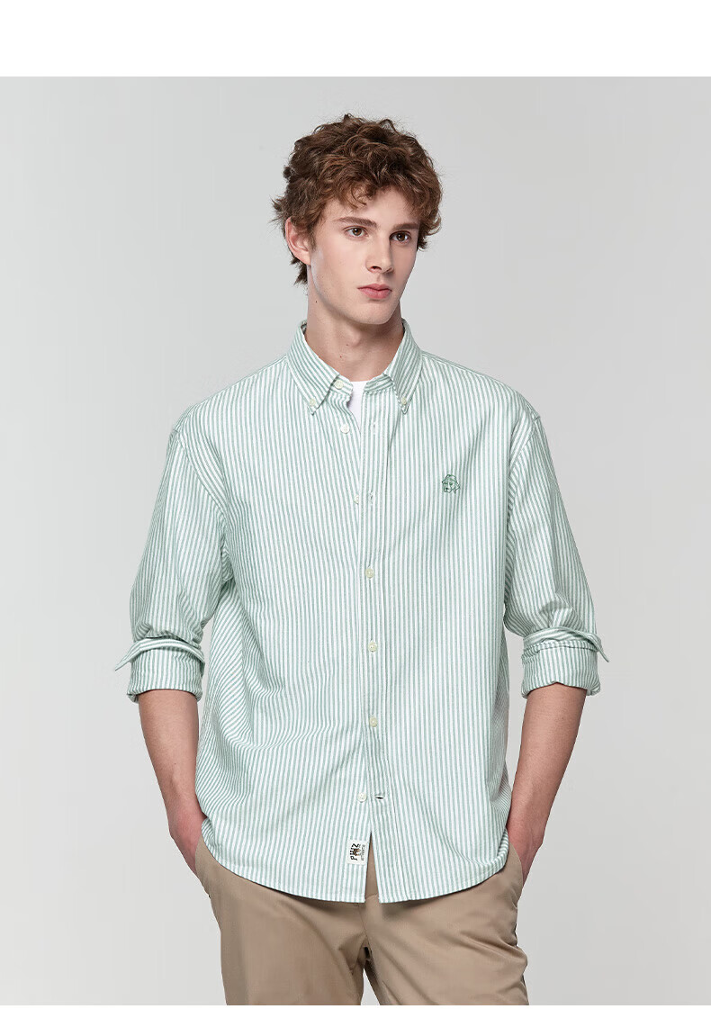 HAZZYS Men's Spring and Autumn Commuter PHIZ Striped Oxford Long Sleeve Shirt 14